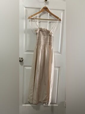 H&M Smock-Topped Cotton Midi Dress – Light Beige (NWOT) XS